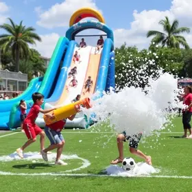Aniversário de São Bernardo terá dia inteiro de diversão para as crianças no Paço com tobogãs, canhão de espuma e futebol de sabão